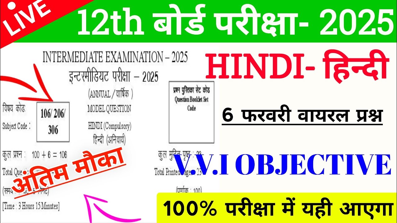 Class 12th Hindi Objective Question 2025